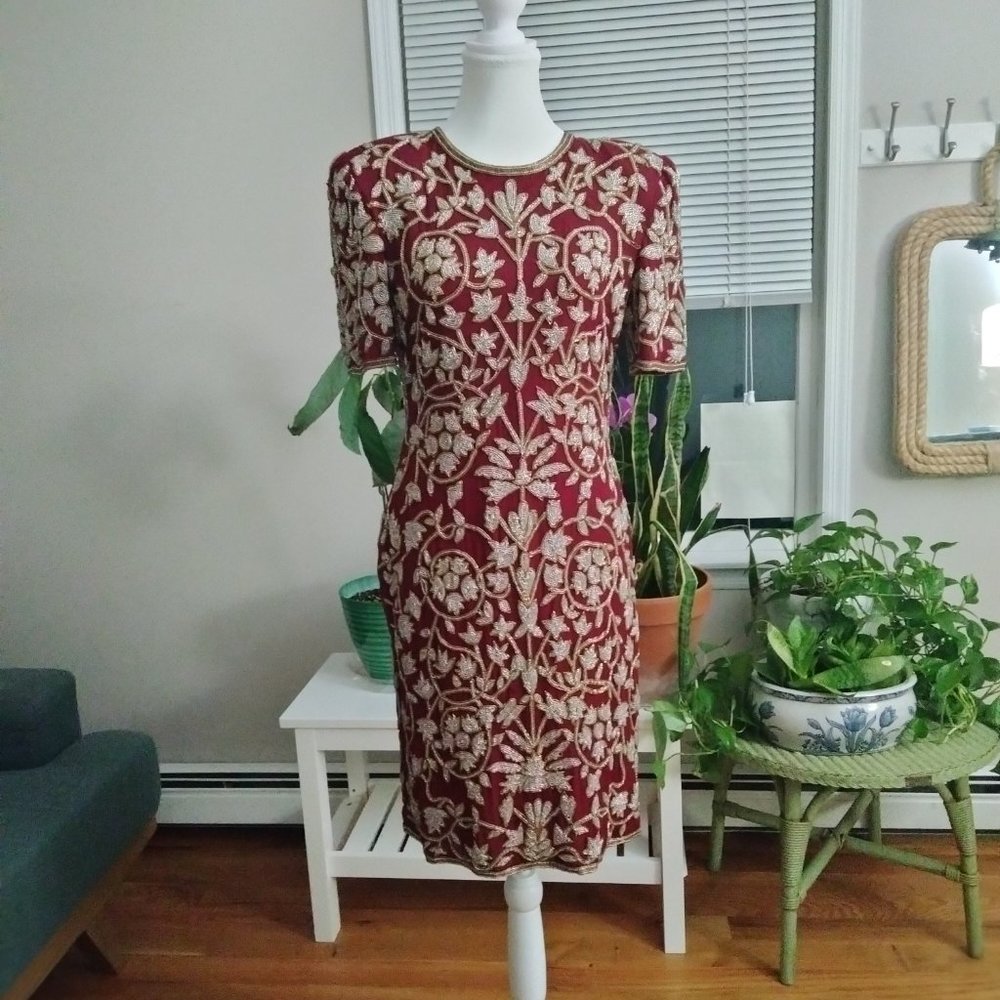Vintage Lawrence Kazar Beaded midi dress